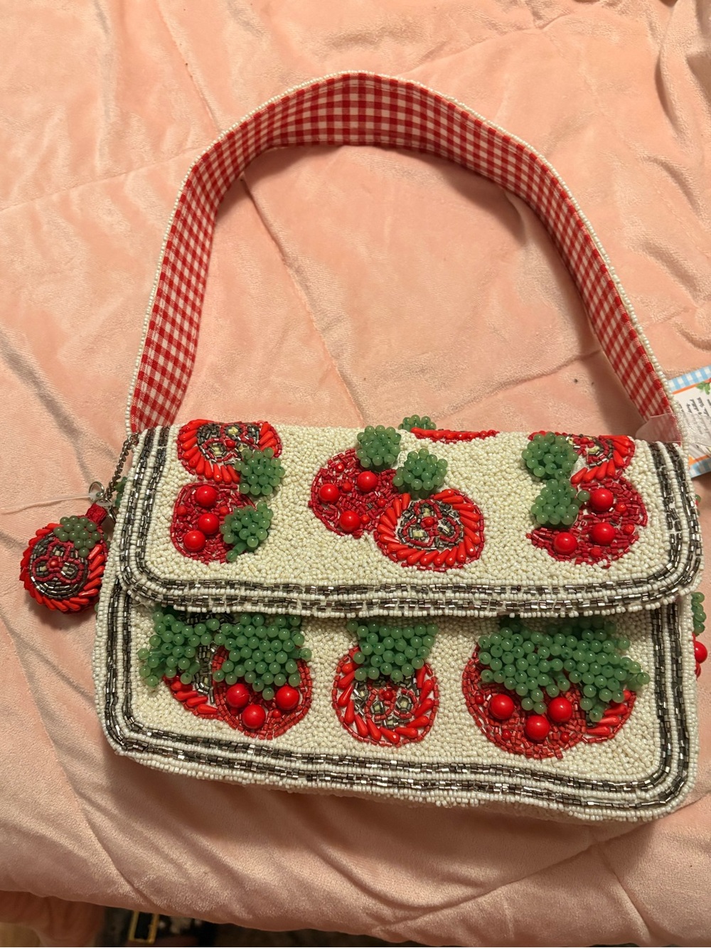 T.J.Maxx Red & Green Beaded Strawberry Shoulder Bag